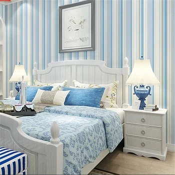 Wellyu Modra mediteranskem slogu non-woven dnevna soba, spalnica navpične proge, fant, otroci soba, TV sliko za ozadje