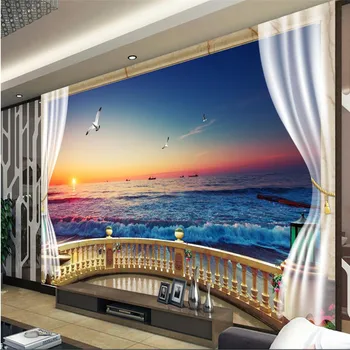 Beibehang Ozadje 3D Balkon s Plaže, Pogled Ozadju Sodobnih Sredozemlju Zidana za dnevne Sobe, Velike Slikarske Doma Dekor
