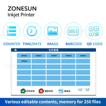 ZONESUN ZS-TIP127 Namizni Inkjet Tiskalnik, Prenosni 12,7 mm črtne kode QR Serije Datum Izteka roka uporabnosti Serijska Številka Logotip Digitalni Zaslon na Dotik
