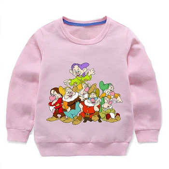Disney Tiskanja Sedem Palčkov Otroci Oblačila Pozimi Bluzo Priložnostne Belo Roza Moda Fant, Dekle Hoodies Risanka Malčka Sweatshirts