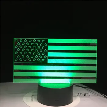 7 Barva Spreminja, USB Spalnica Dekor Ameriško Zastavo Proge Obliki namizne Svetilke 3D LED Nočne Luči Postelji Spati Svetlobe Darila AW-975