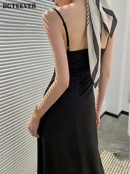 BGTEEVER Stilsko Dame Špageti Trak Obleko Pomlad Poletje Vitek Pas Mid-Dolžina Obleko za Ženske 2022 Pomlad Poletje