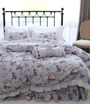 Romantični pastorala purple rose posteljni set,cvet poln kraljica kralj bombaž dvojno domačega tekstilnega bedspread vzglavnik odeja pokrov